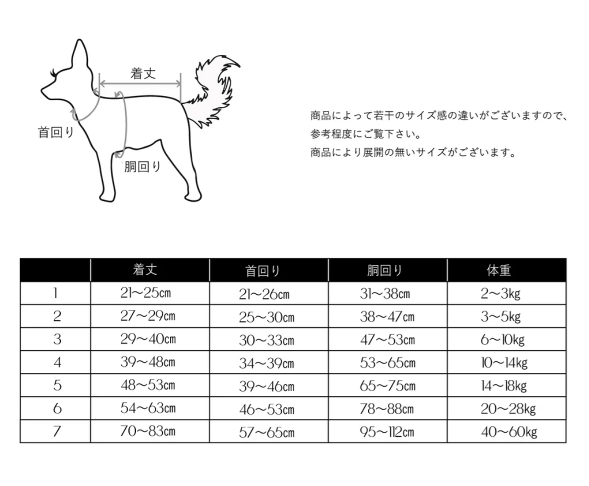 全包覆四腳機能防水衣 尺寸參考