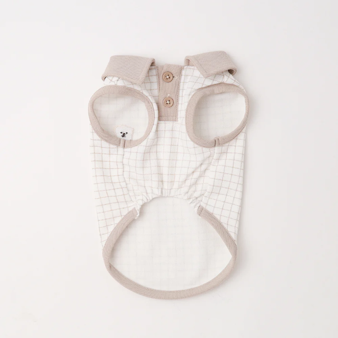 小狗刺繡涼感格紋Polo