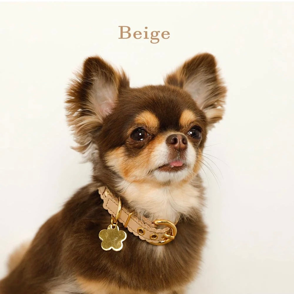 波浪花鈴皮革項圈