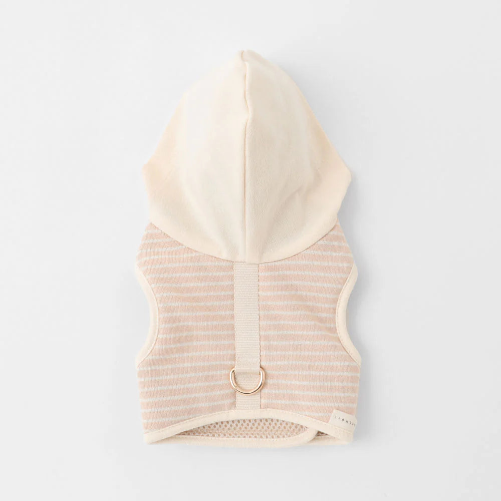 連帽條紋寵物胸背帶附拉繩