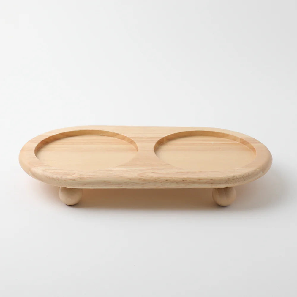 圓角木腳陶瓷寵物餐碗