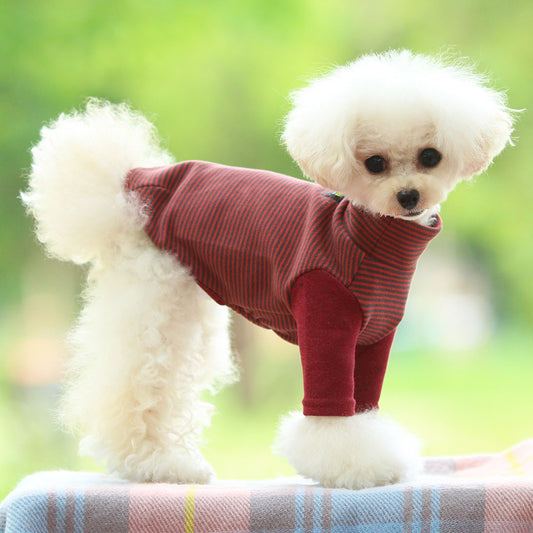 柔感條紋高領長袖寵物服