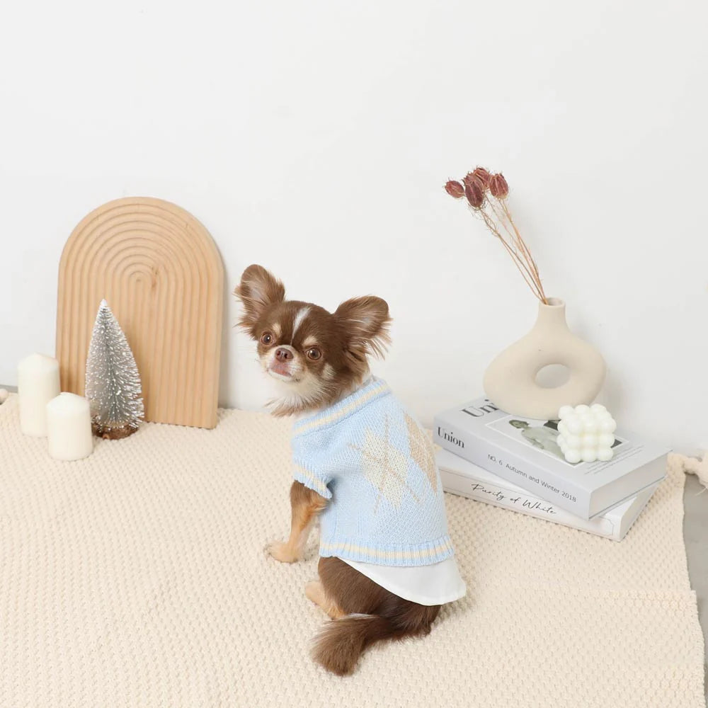 襯衫拼接菱格針織上衣