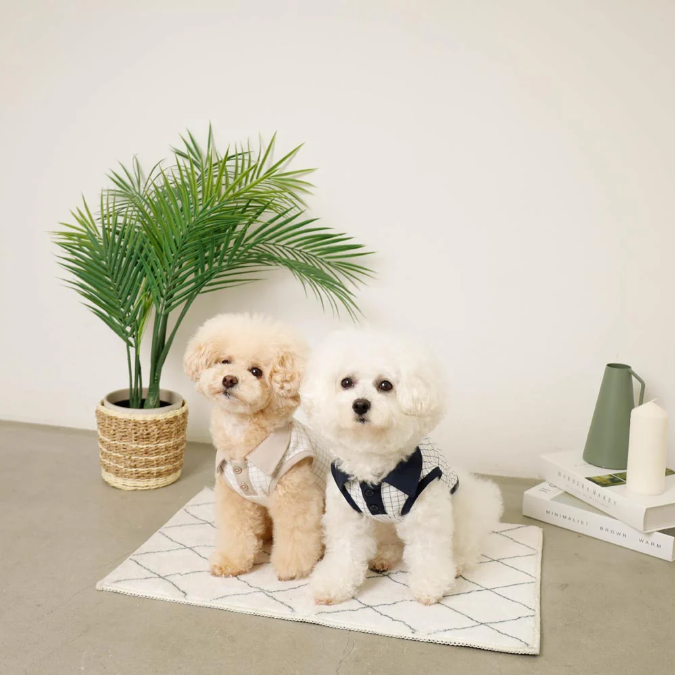 小狗刺繡涼感格紋Polo