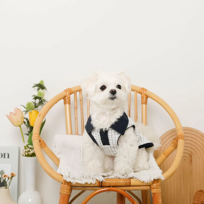 小狗刺繡涼感格紋Polo