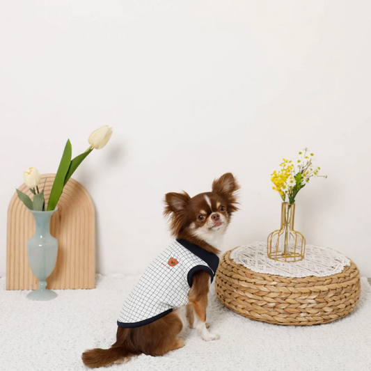 小狗刺繡涼感格紋Polo