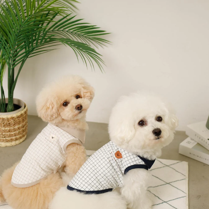 小狗刺繡涼感格紋Polo