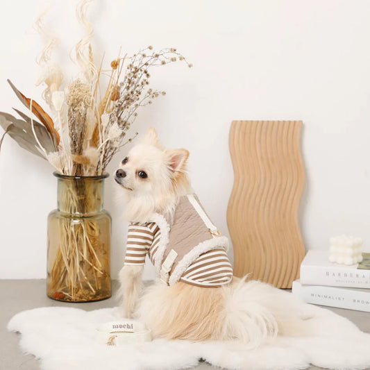 暖絨菱格高領胸背＋牽繩SET