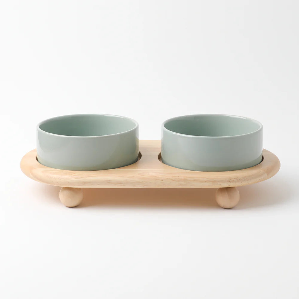 圓角木腳陶瓷寵物餐碗