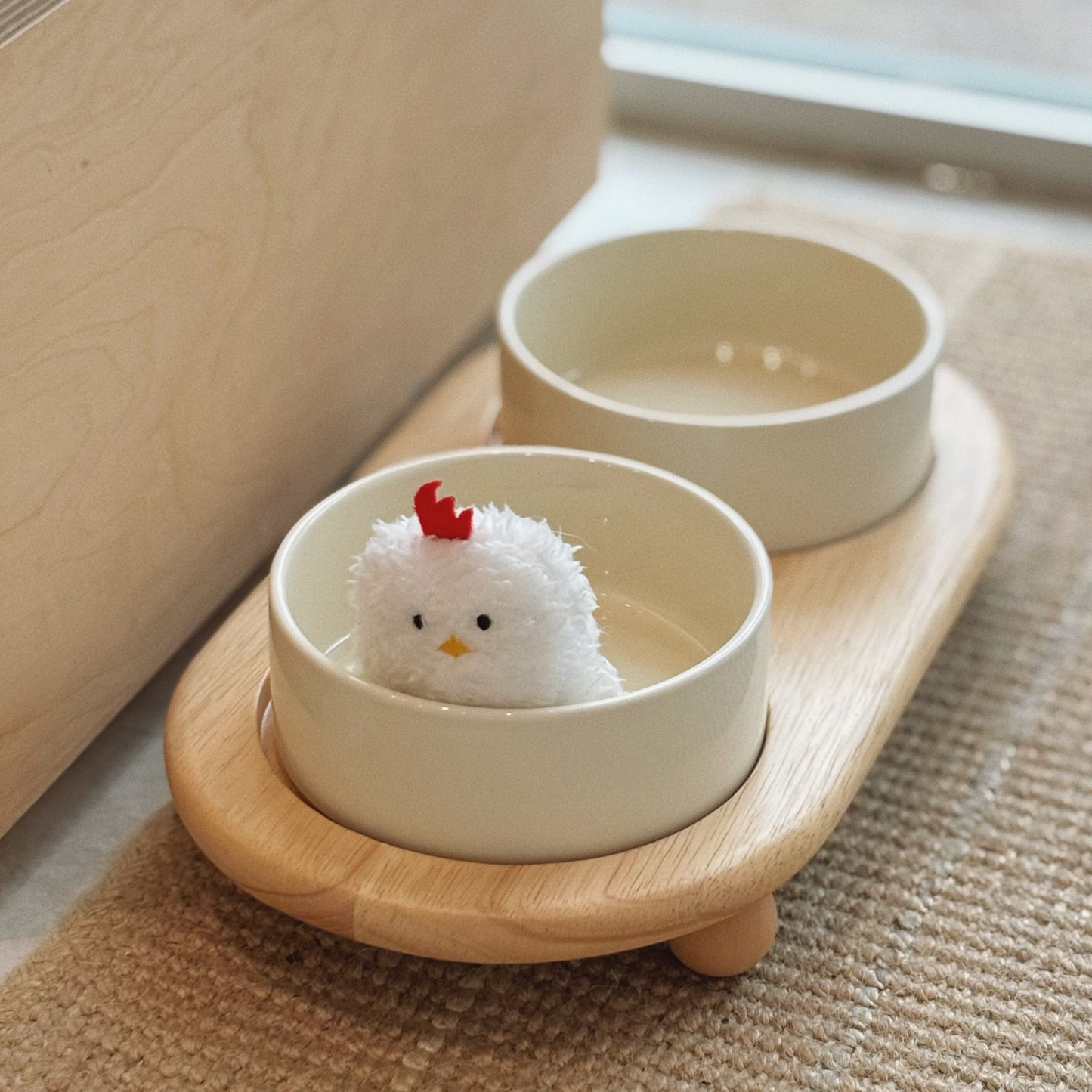 圓角木腳陶瓷寵物餐碗