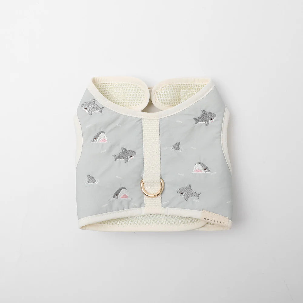 鯊魚涼感防蟲刺繡胸背帶＋牽繩SET