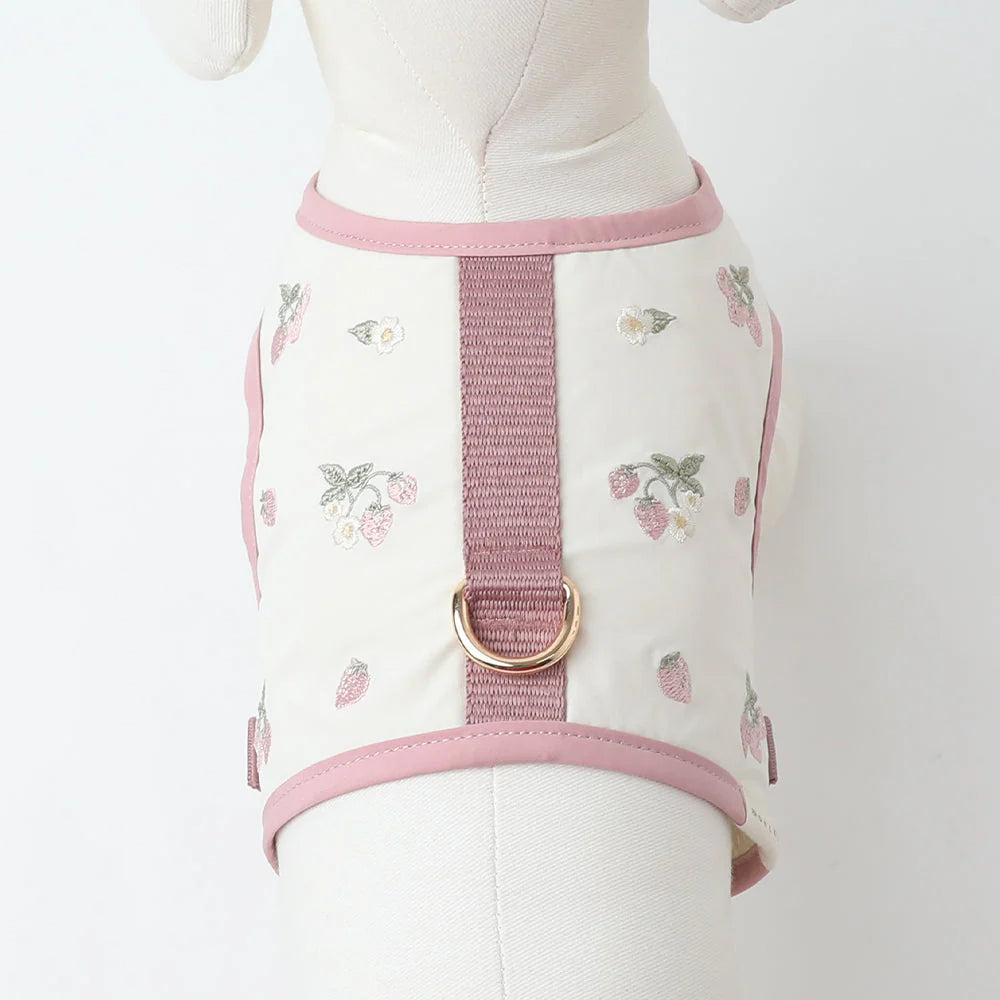 草莓刺繡胸背帶＋牽繩SET