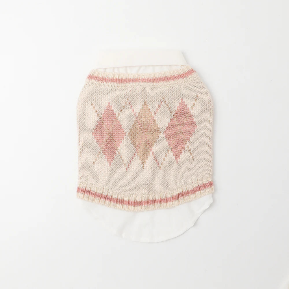 襯衫拼接菱格針織上衣