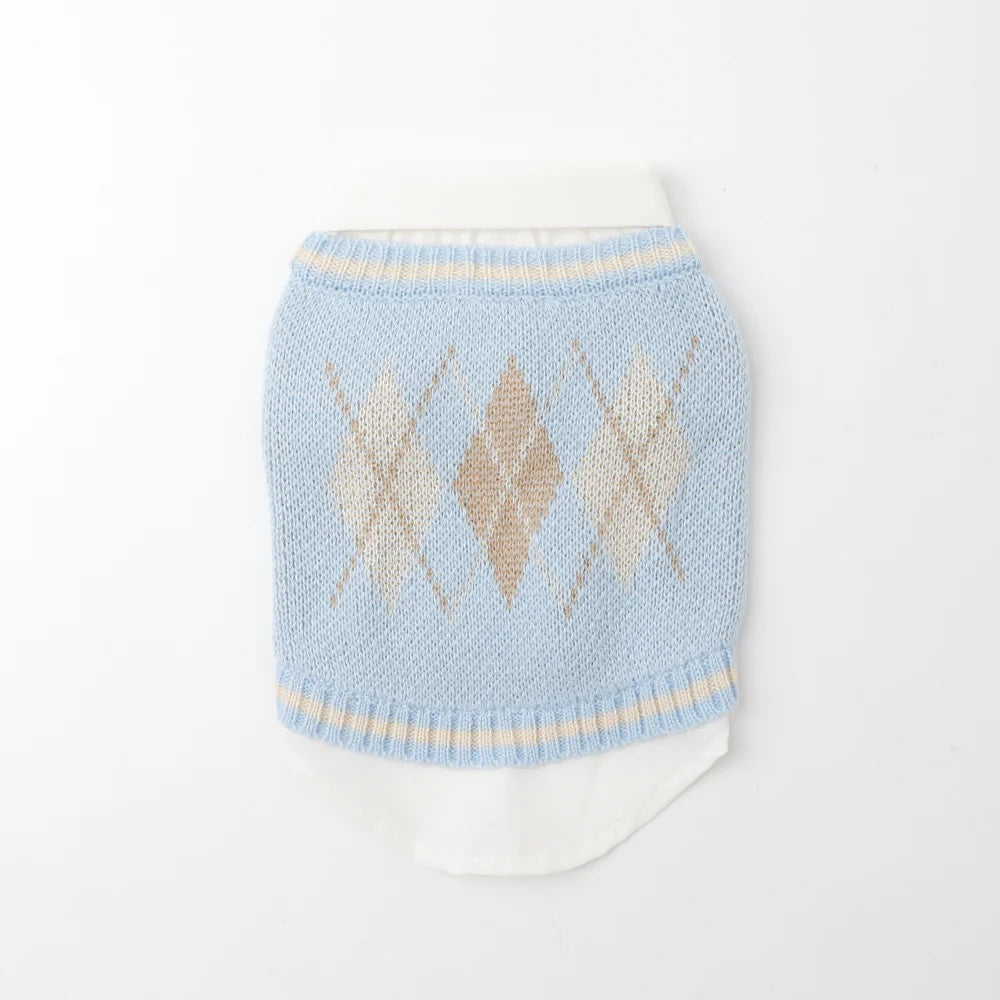 襯衫拼接菱格針織上衣