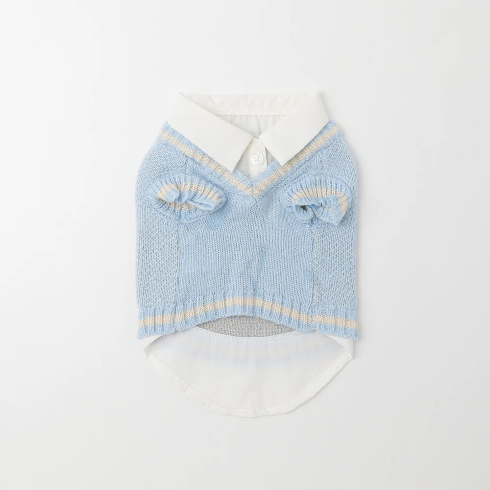 襯衫拼接菱格針織上衣